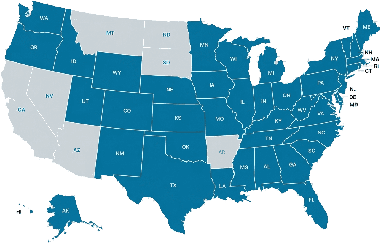 Map of 42 lending states
